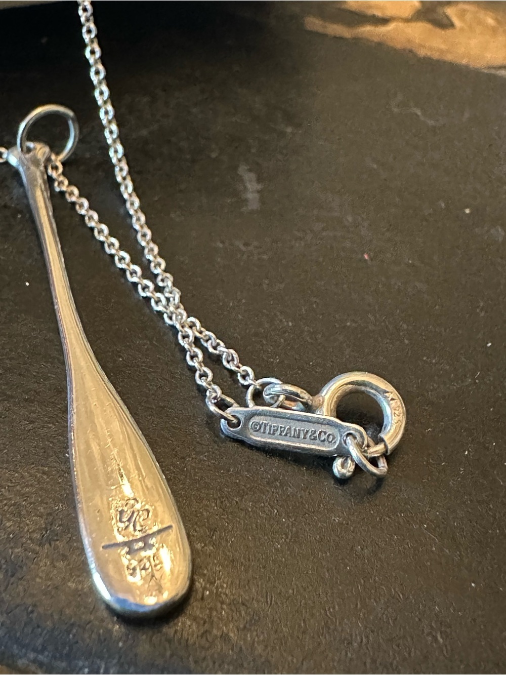 Tiffany & Co 925 Sterling Silver 16" Necklace W/Golden Cleat 925 Paddle Pendant